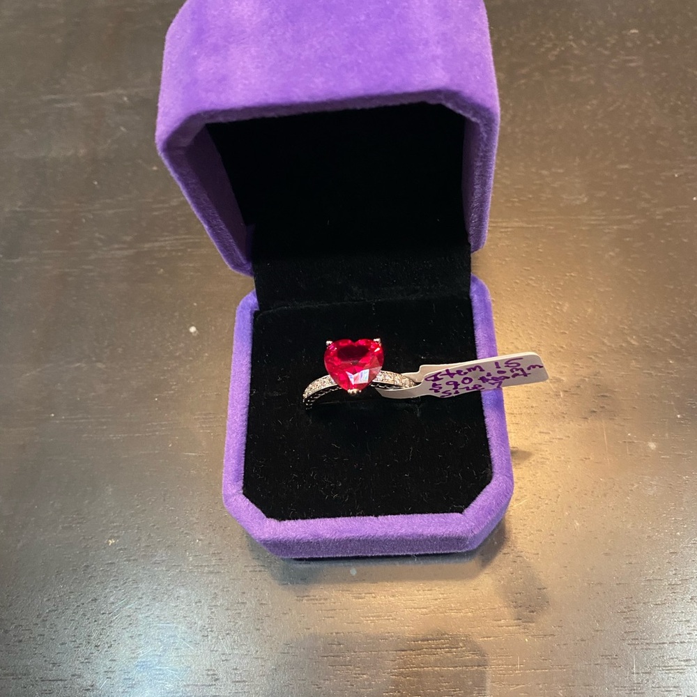 Ruby Red 10mm Heart Ring In Silver Setting. Very … - image 2